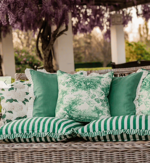 Image of Mint Green Stripe Ruffle Cushion.
