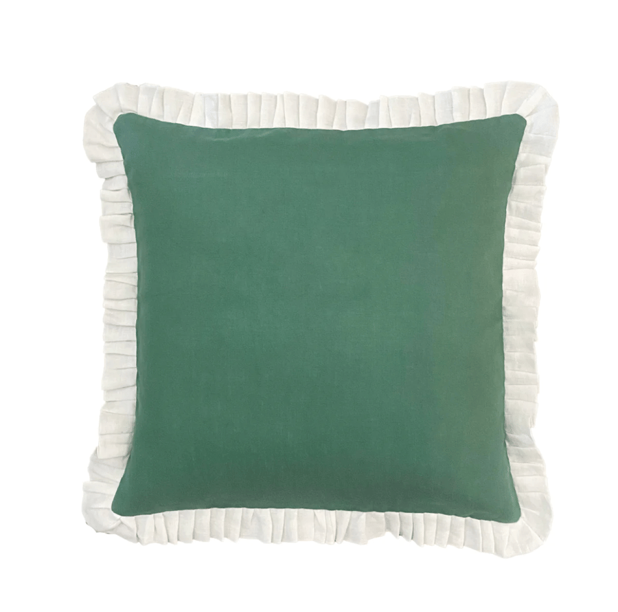 Image of Gorgeous Green Cushion with Cream Ruffle 