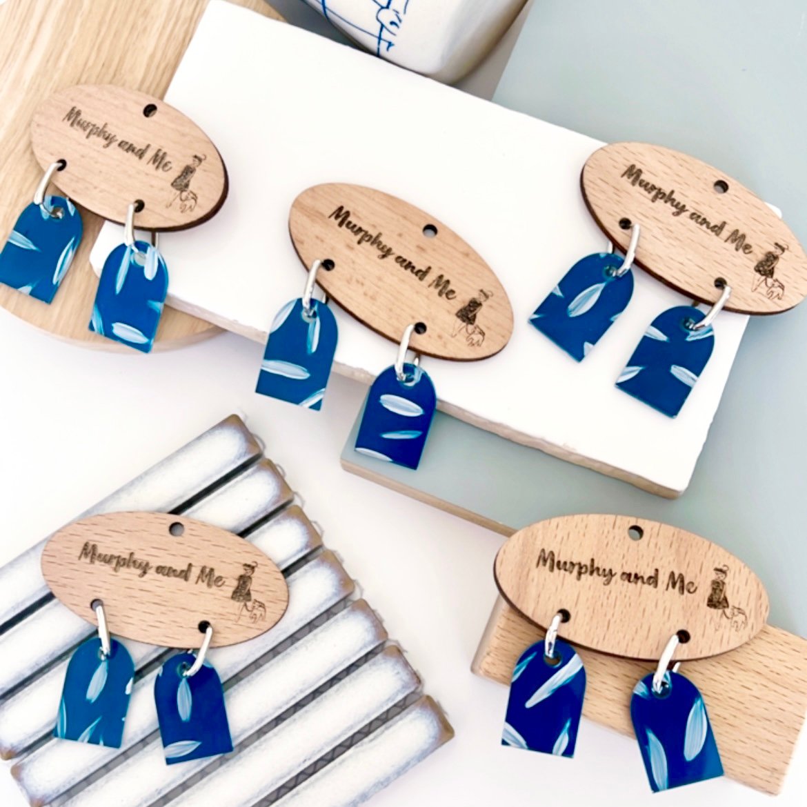 Image of Navy Fleck (hand painted) Mini Arch Hoop Dangles