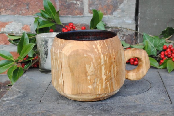 Image of Spalted birch handled end-grain cup - Tasse en bouleau avec anse