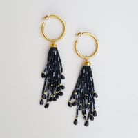 Image 1 of Vintage Hoop & Black Spinel Tassel Earrings 