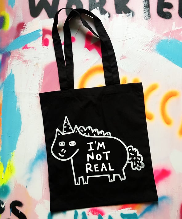 Image of Not Real Black Tote Bag 