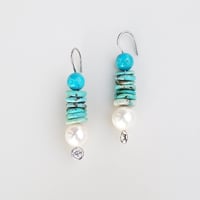 Image 2 of Turquoise & Pearl Eden Earrings 