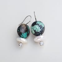 Image 2 of Dark Turquoise & Pearl Earrings 