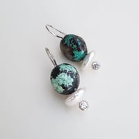 Image 3 of Dark Turquoise & Pearl Earrings 