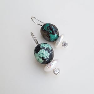Dark Turquoise & Pearl Earrings 