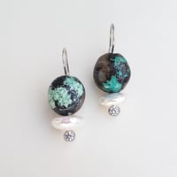 Image 1 of Dark Turquoise & Pearl Earrings 