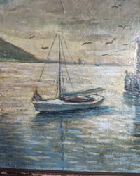 Image 3 of Antique sailboat oil painting 