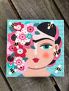 MAGICAL series - Frida with Flowers 8"x8" canvas painting