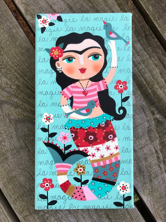 MAGICAL series - Frida Mermaid 5"x10" canvas painting