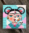 MAGICAL series - Frida with Day of the Dead Mask 5"x5" canvas painting
