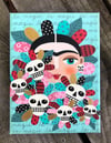 MAGICAL series - Frida with Skull Flowers 6"x8" canvas painting