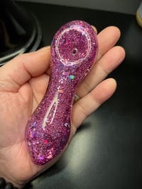 Image 2 of  Pink Blush Girly Freezable Glitter Glass Pipe Color Changing Pipe