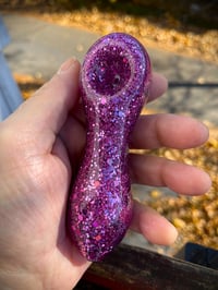 Image 3 of  Pink Blush Girly Freezable Glitter Glass Pipe Color Changing Pipe