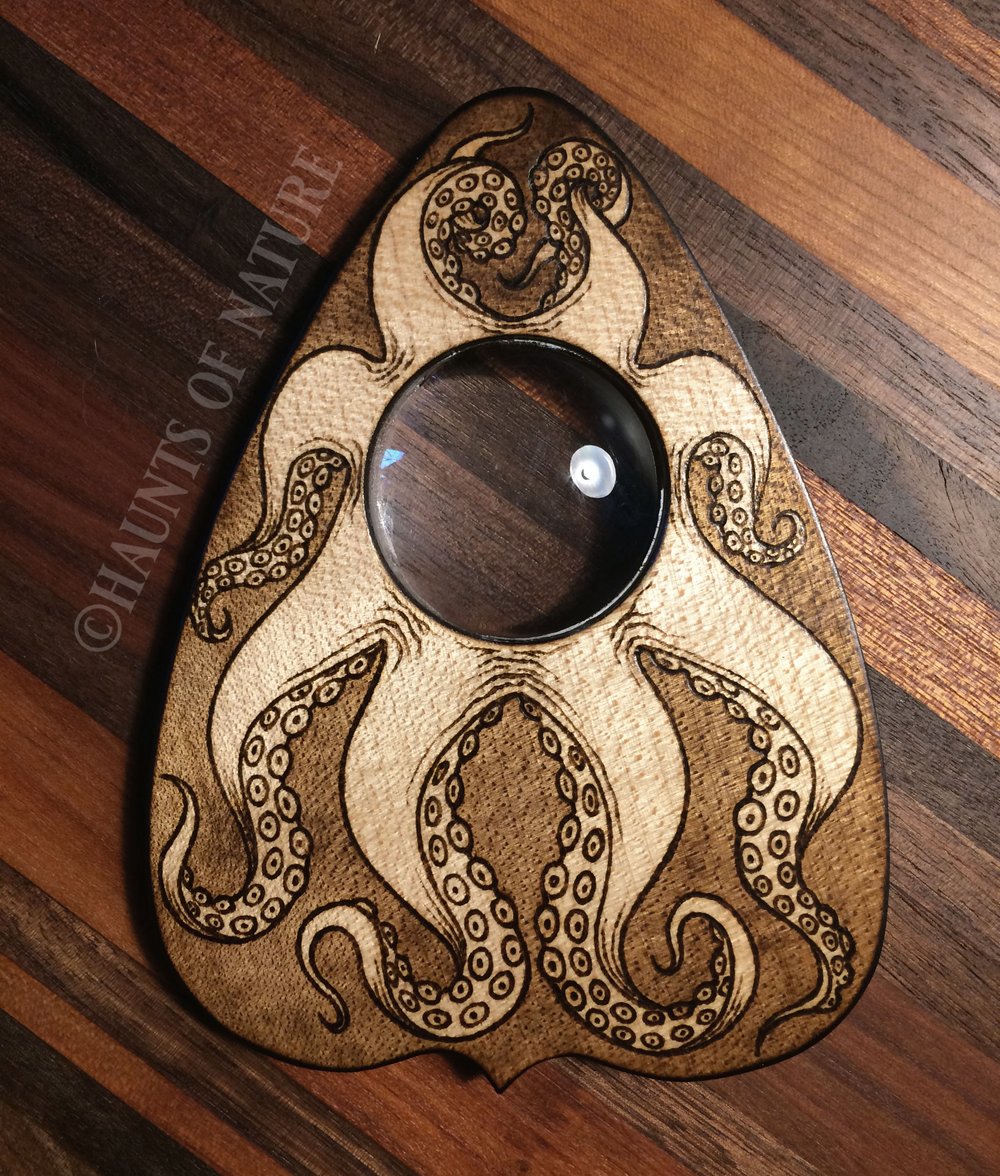 Wood Burned Ouija Planchette: Tentacles