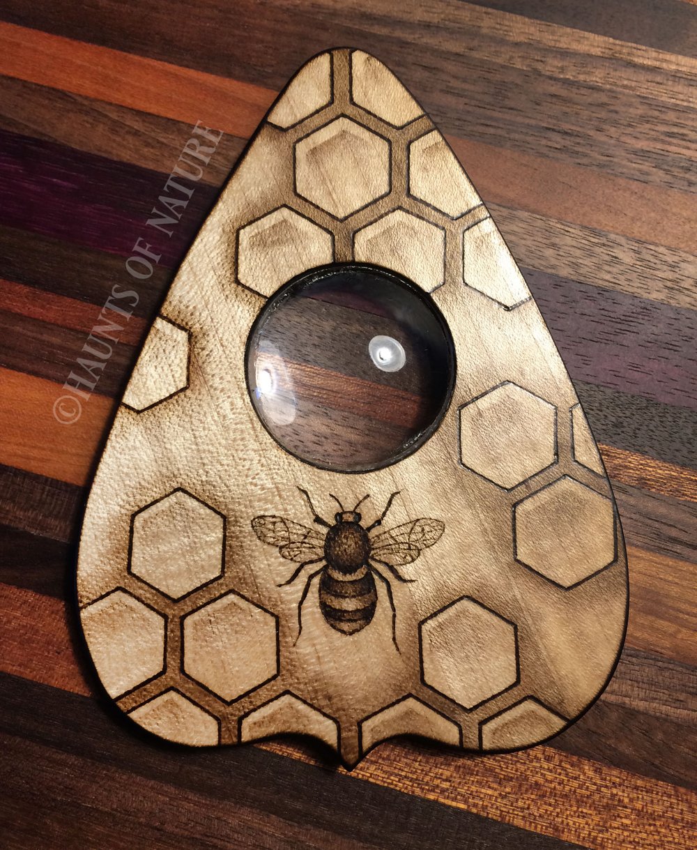 Wood Burned Ouija Planchette: Bee & Honeycombs