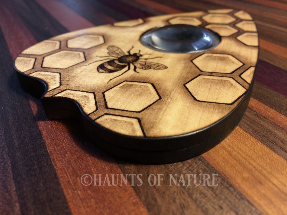 Wood Burned Ouija Planchette: Bee & Honeycombs