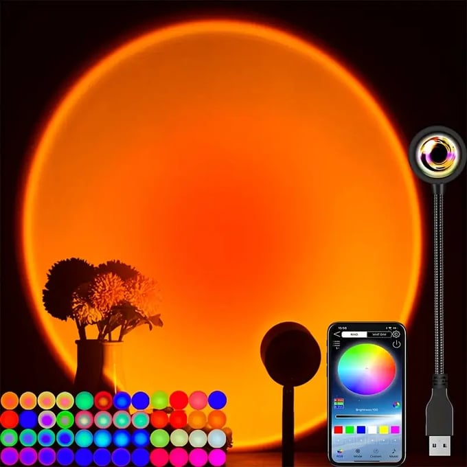 Image of 1pc Smart APP Control Night Light, 6 Million Colors Sunset Projector Light, Suitable For Living Room