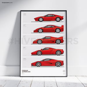 Ferrari 'BIG 5' Supercars Evolution Generations Poster 288GTO, F40, F50, Enzo, Laferrari