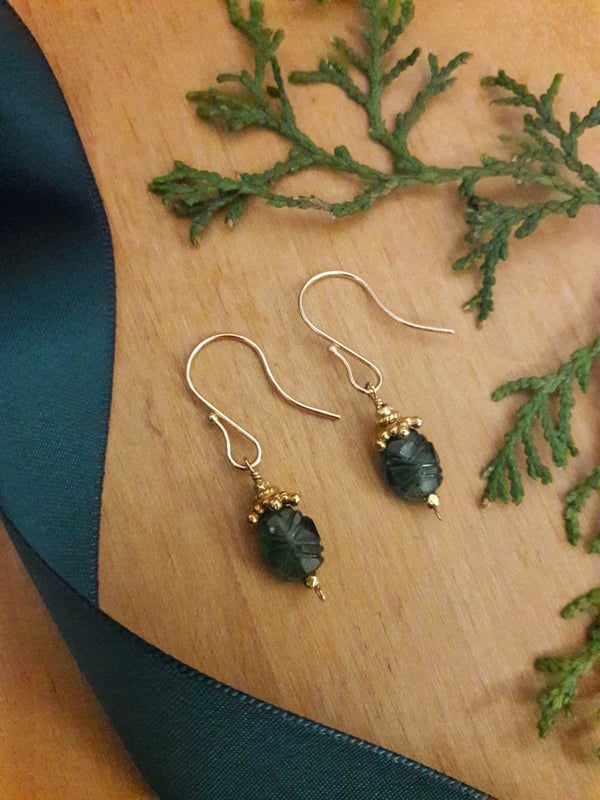 Image of 7JM Carved fine Green Tourmaline earrings