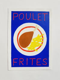 "Pulet Frites" ORIGINAL PAINTING IN A WHITE FRAME