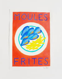 "Moules Frites" ORIGINAL PAINTING IN A WHITE FRAME 