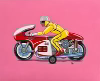 Image 1 of Vintage Toy Motorcycle with Pink Background