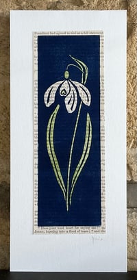 Image 1 of Snowdrop ~ hand coloured linoprint card
