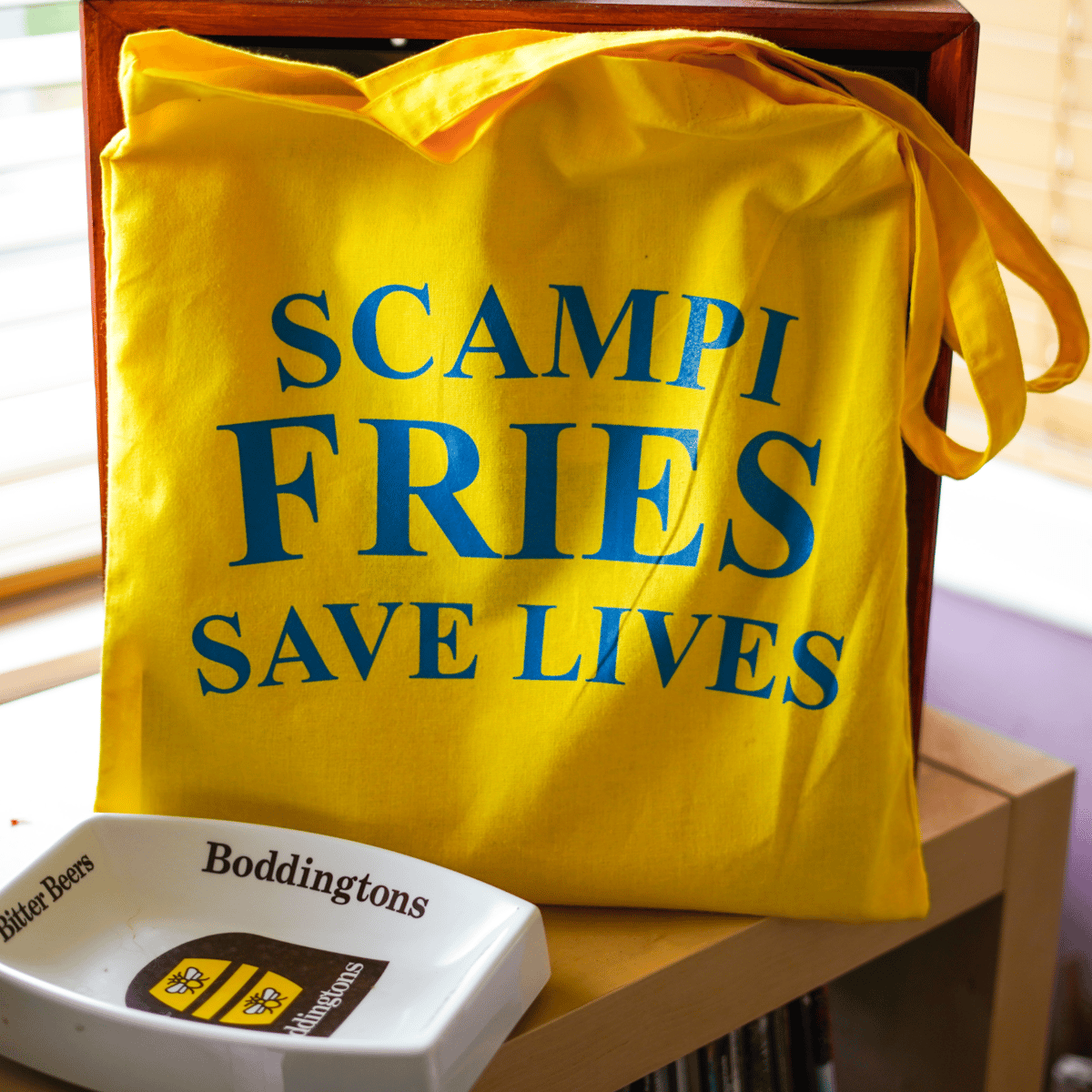 Image of 'SCAMPI FRIES SAVE LIVES' Tote Bag