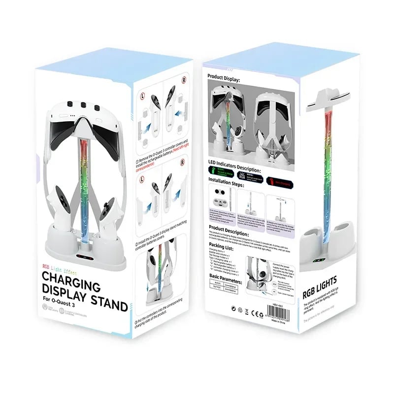 VR Charging Dock Controller Display Stand Holder for Meta Quest 3 VR 2 in 1 Charger Station Glasses 
