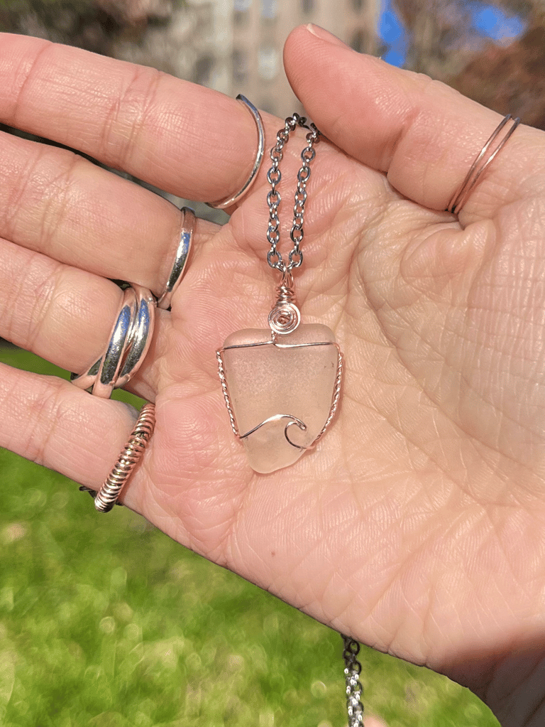 Pink Wave White Sea Glass Necklace