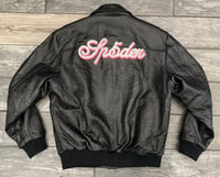 Image 1 of SP5DER WORLDWIDE WEB LEATHER JACKET IN BLK "HUNTER NYC POPUP EXCLUSIVE"