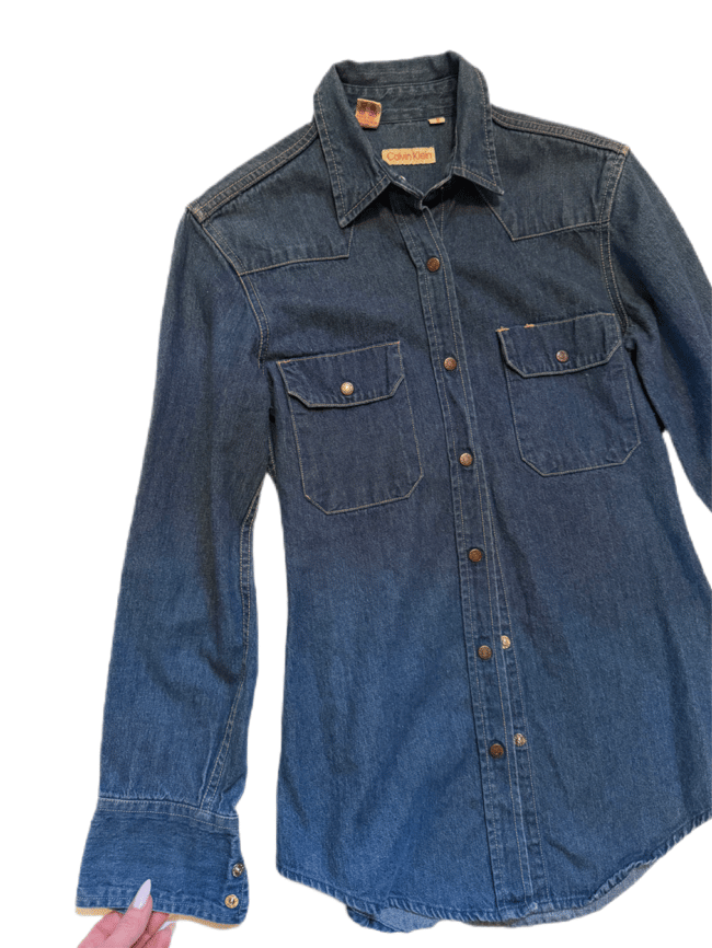 70s Calvin Klein dark denim snap shirt