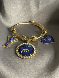 Image 1 of  Gold Wire Bangle Bracelets w/ Designer Inspired Charms