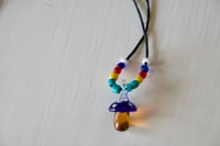 Image 2 of Blue Glass Mushie Necklace
