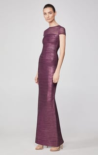 Herve Leger Tulle Applique Metallic Gown