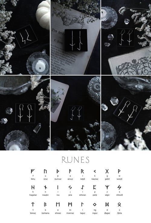 Image of VÖRDR. MINI RUNE EARRINGS ↟ sterling silver - any runes: Algiz, Othala, Ansuz, Fehu, Thurisaz