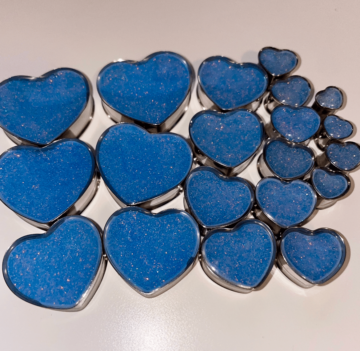 Image of Blurple Glitter Heart Plugs (sizes 0g-1 1/4)