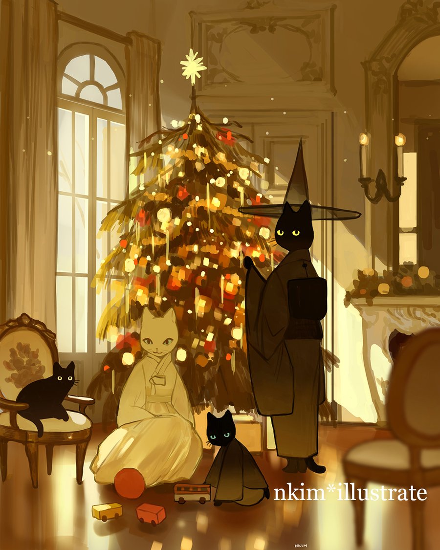 Image of CAT FAMILY CHRISTMAS PRINT