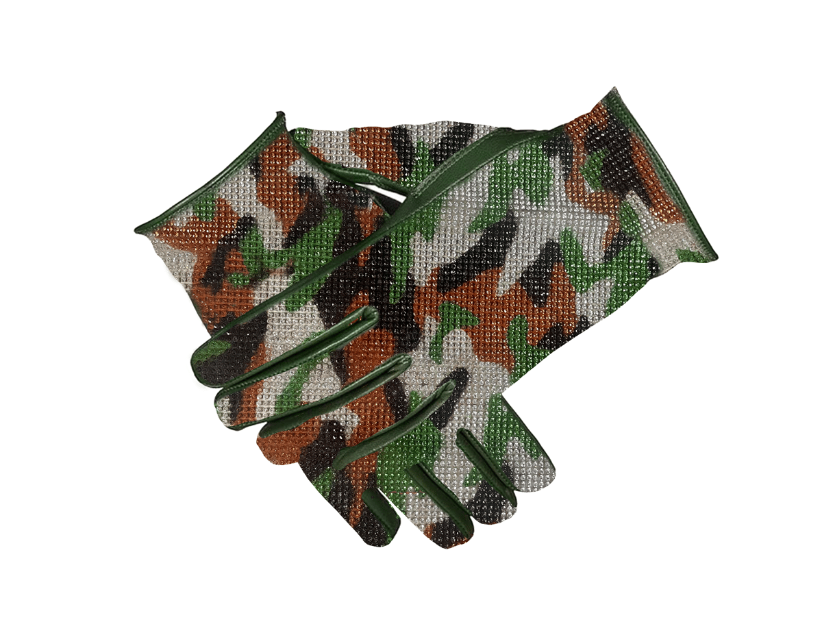 Image of BLING CAMO GREEN LEATHER GLOVES