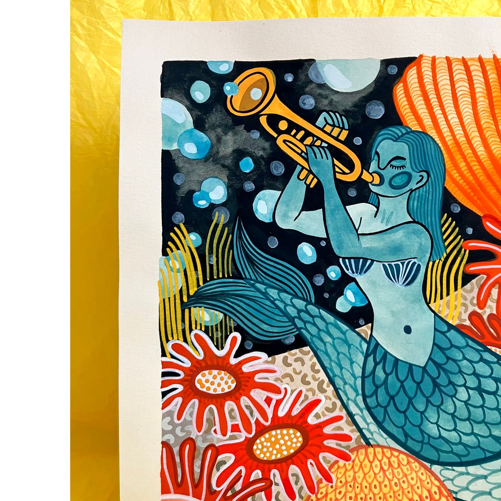 ORIGINAL PAINTING: Mermaid on brass