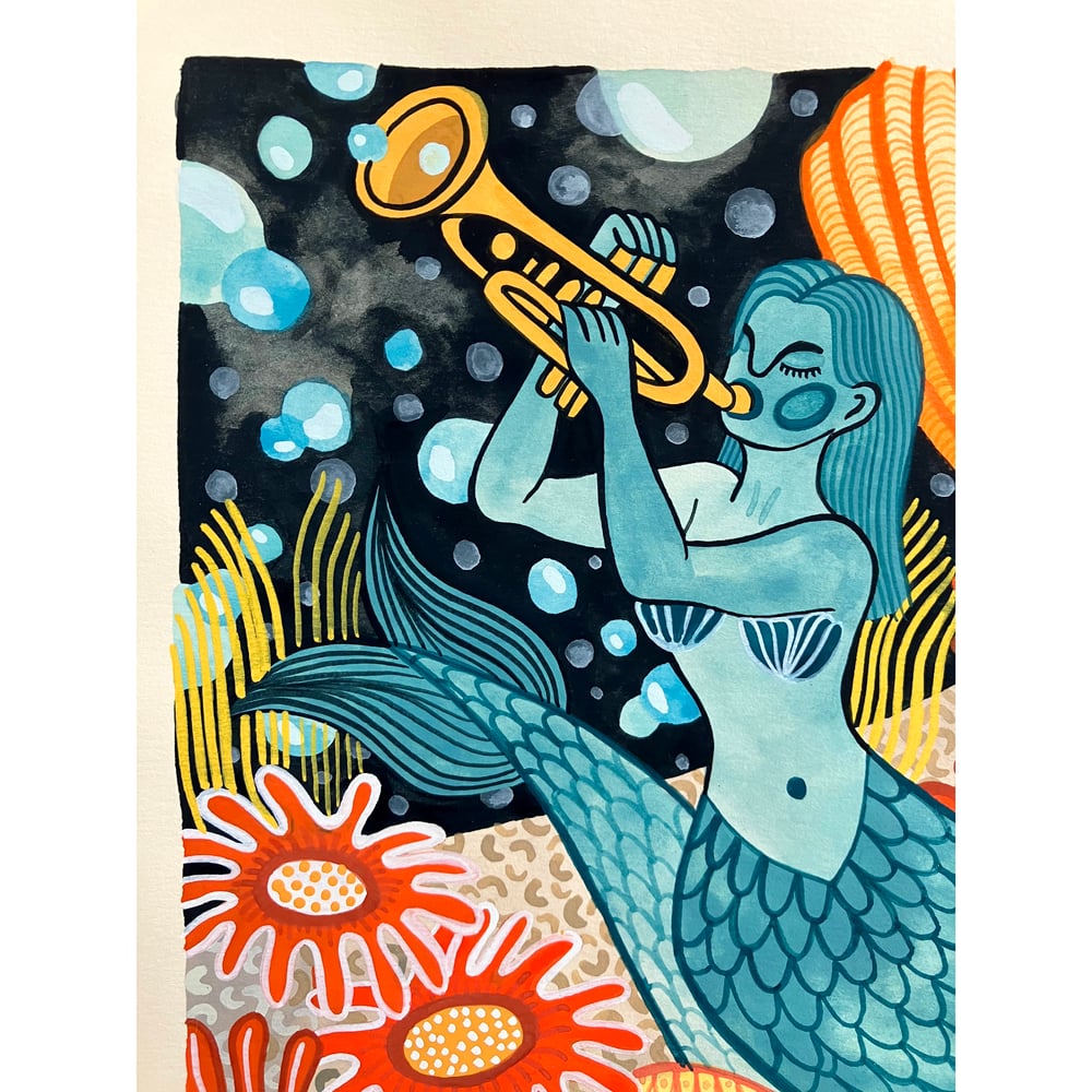 ORIGINAL PAINTING: Mermaid on brass