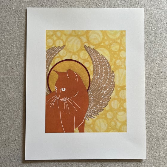 Image of Wings & Halo - Giclee Fine Art Print (Can be Personalised with Your Cat's Name)
