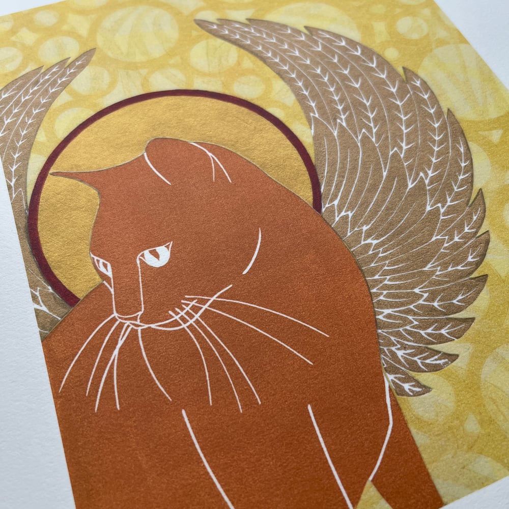 Image of Wings & Halo - Giclee Fine Art Print (Can be Personalised with Your Cat's Name)