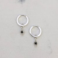 Diamond Charm Hoops - Silver + Black Diamond