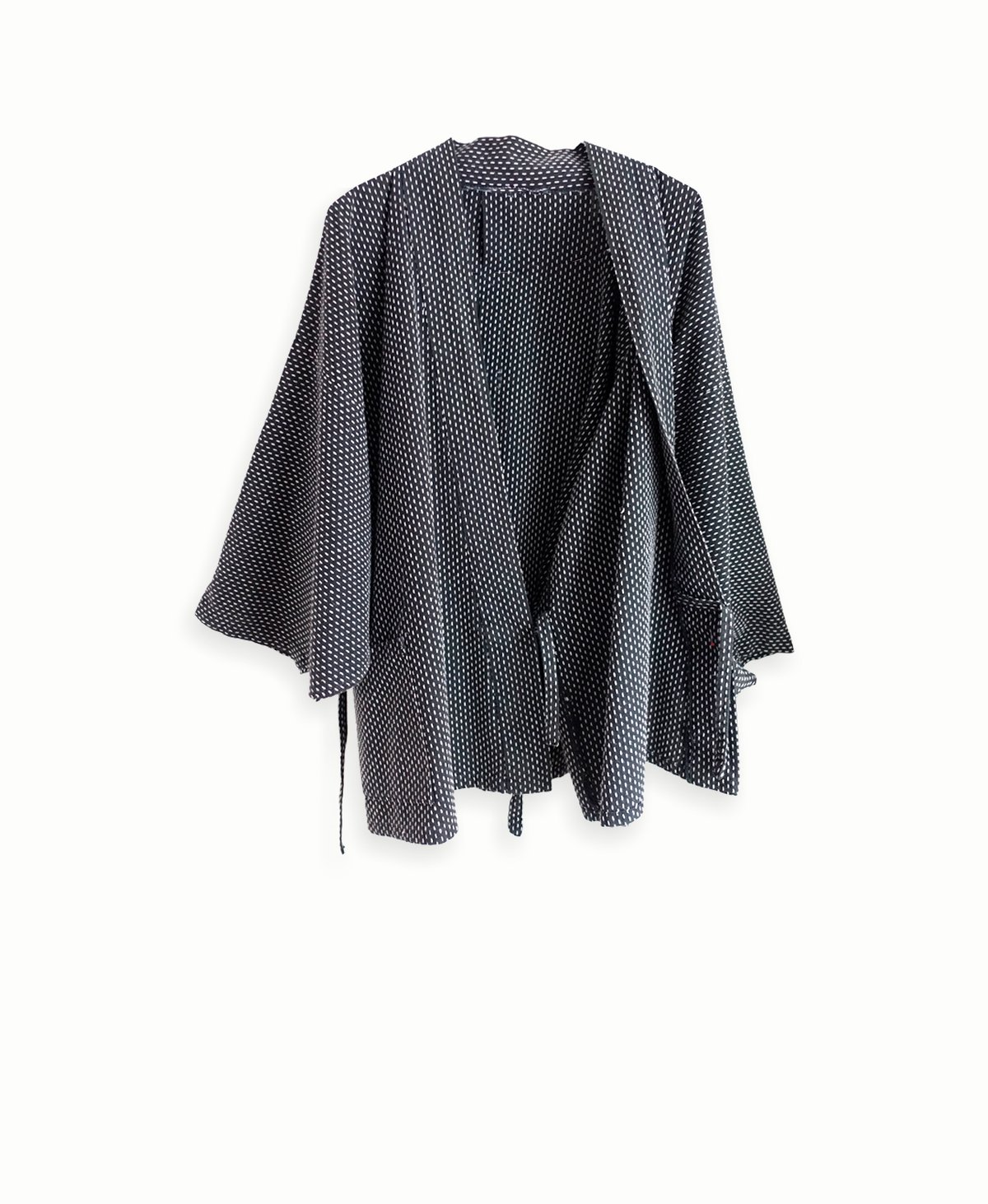 Image of Kort sort kimono af bomuldslærred m. indvævet nistre