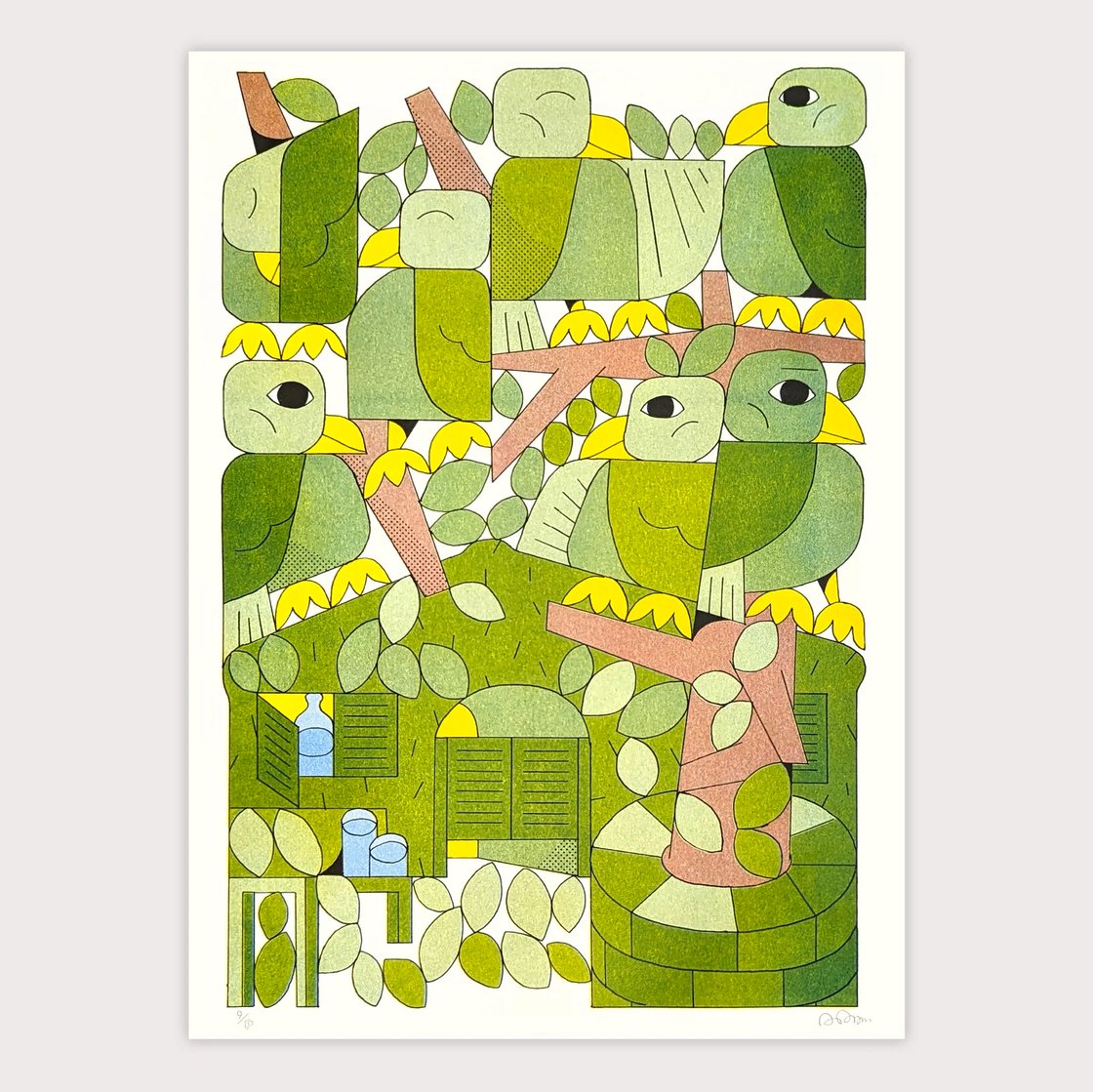 Image of 'House with the Green Parakeets' A3 Riso Print