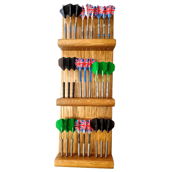 Image of Solid Oak Dart Holder Holds 9 Sets of Darts Handcrafted in UK