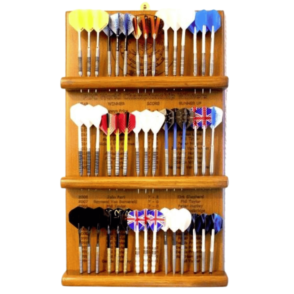Image of   2025 Handcrafted Darts Holder Holds 15 Sets Engraved PDC Winners Wall Mounted
