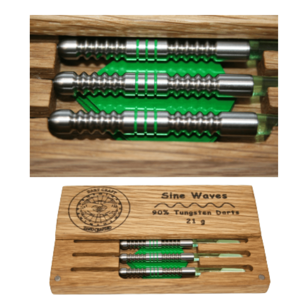 Image of Sinewaves 90% tungsten darts 21.5 Grams Supplied in Solid Oak Case